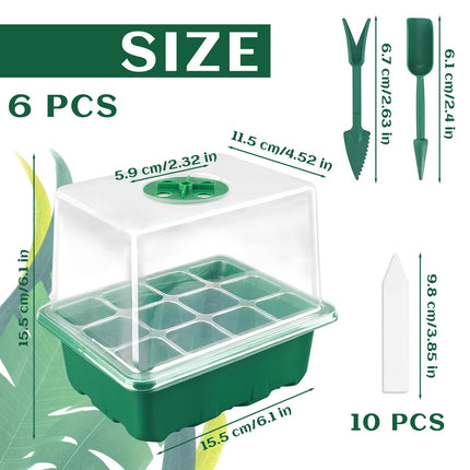ZoneYan Indoor Greenhouse Propagator, 6 Pack 72 Cells Mini Greenhouse Propagation Kit, Greenhouse Propagation Tray with Lid and Ventilation for Seedling Plant, Seedling Growing Pots for Garden Seedlings