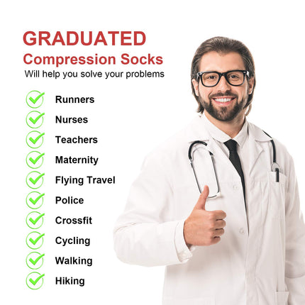 5 Pairs of Compression Socks, Knee High Socks, Support Socks, Running Socks for Women &amp; Men, Sports, Running, Flight, Travel, Pregnancy, Medical Compression Socks (Black, M)