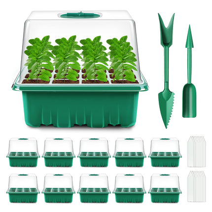 Verdenu 10 Pack Indoor Greenhouse Propagator, 120 Cells Mini Greenhouse for Starting Seedling Growth, Germination Kits with Green Mini Greenhouse Floor, 8.4CM Height of Humidity Dome