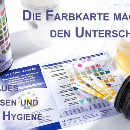 100 One+Step urine test strips for 10 indicators I Health test with reference color card I Urine test for urinary tract infection I Urine analysis acids bases household