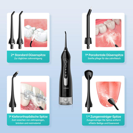 COSLUS Oral Irrigator Cordless Portable Electric Tooth Cleaner, 300ML Water Tank Rechargeable Dental Irrigator Double Water Teeth Flosser IPX7 Waterproof Oral Irrigator Test Winner for Cleaning While Traveling