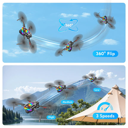 Gerbala Wi-Fi FPV Brushless Drone for Beginners, Foldable Drone with 1080P HD Camera and 2 Batteries, Gravity Sensor, One-Button Takeoff/Landing, 3D Flip, Follow Me, Gesture Photo, Dual Cameras