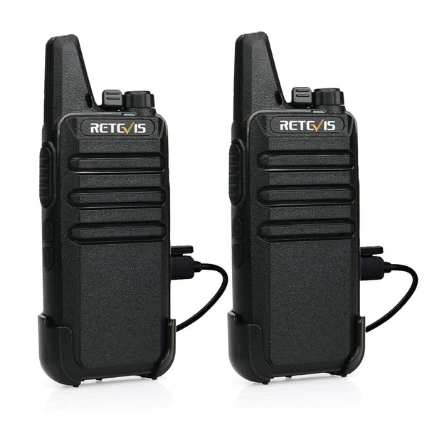 Retevis RT622 Walkie Talkie Mini, PMR446 Professional 2-Way Radio for Long Distance, VOX, Rechargeable Car Walkie Talkie for Adults, Camping (Black, 1 Pair)