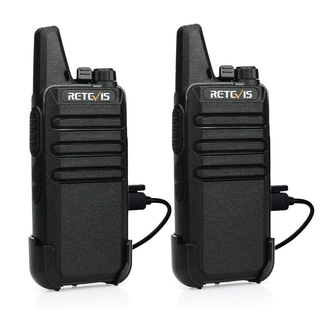 Retevis RT622 Walkie Talkie Mini, PMR446 Professional 2-Way Radio for Long Distance, VOX, Rechargeable Car Walkie Talkie for Adults, Camping (Black, 1 Pair)
