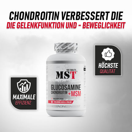 Glucosamine Chondroitin MSM + Hyaluronic Acid + L-Proline | Dietary supplement for joints, cartilage, osteoarthritis, and rheumatism | Supports collagen production | 180 tablets | MST NUTRITION Made in Germany