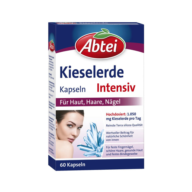 Abtei Kieselerde Intensive - For the prevention of brittle hair and nails - With silicon - Pure natural product - High dosage, gluten-free, lactose-free - 60 capsules