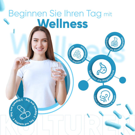 Culture Complex with 60 billion CFU - 20 bacterial strains and organic inulin - 120 vegan capsules - Bacterial cultures with Bifidobacterium, Lactobacillus Gasseri &amp; Reuteri - 2-month supply WeightWorld