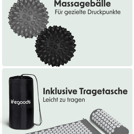 LifeGoods Acupressure Mat with Pillow - Acupressure Mat - Acupressure Mat+ - Acupressure Mat - Acupuncture Mat - Massage Mat - Back - Spike Mat - Fakir Mat - Nail Mat - Acupressure Mat