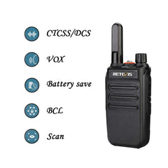 Retevis RB635 Two-Way Radio Professional, LED Flashlight PMR446, License-Free 16 Channels, Two-Way Radio Set, VOX, Rechargeable USB Walkie Talkie for Retail, Hostel (Black, 4 Pack)