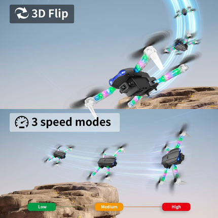 OBEST Drone with 1080P Camera with LED Lights for Kids and Adults, Foldable Quadcopter with WiFi Transmission, One Key Takeoff/Landing, 3D Flips, 2 Batteries, Drone Toy Gifts for Boys Girls