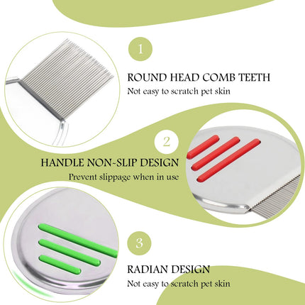 2 Pack Smooth Lice Comb, Stainless Steel Extra Fine Nits Comb, Reusable Metal Lice Comb, For Children, Pets and Adults, Head Lice Treatment (Red and Green)