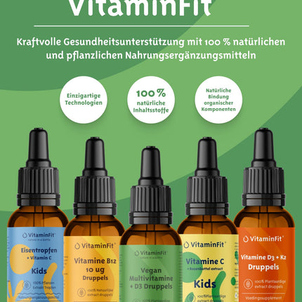 VitaminFit Kids Omega-3 Drops Food Supplement for Children - Liquid - DHA - EPA - ALA - Fish-Free - 100% Plant-Based - Vegan - 50 ml