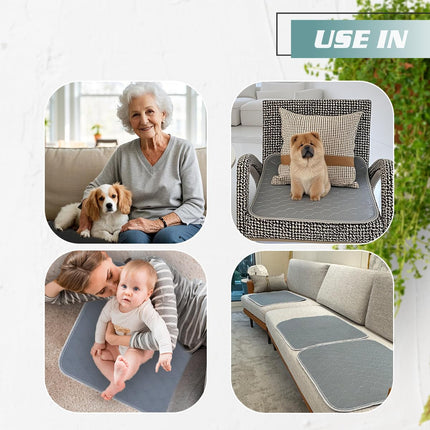 GRUENERDE Set of 4 Washable Incontinence Seat Covers Waterproof Chair Cover Highly Absorbent Durable Chair Pad for Armchairs Chairs Wheelchairs 54x56cm Grey