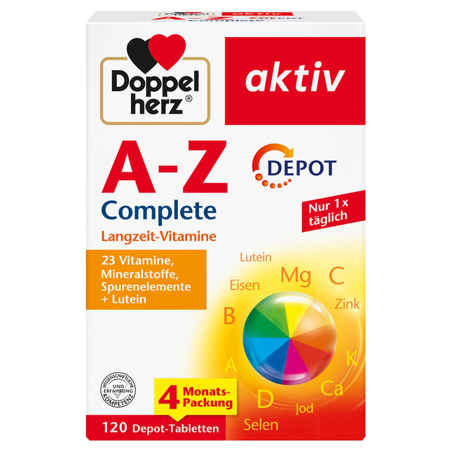 Doppelherz AZ Complete - Long-term vitamins - 23 vitamins, minerals &amp; trace elements PLUS lutein - 120 depot tablets