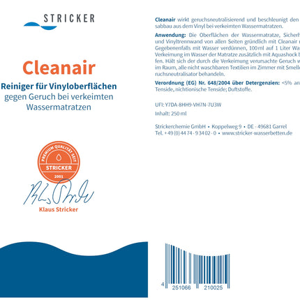 Cleanair - for cleaning and odor removal of vinyl on waterbeds - 250 ml odor nuisance