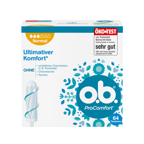 Tampon, ProComfort Normal, for medium to heavy periods, rated "very good" by Öko-Test**, ultimate comfort* and reliable protection, 64 pieces, "Packaging may vary"