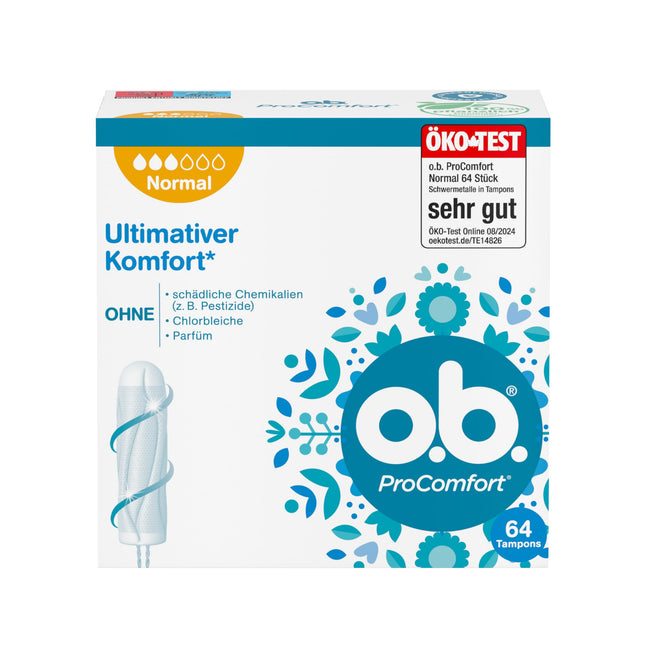 Tampon, ProComfort Normal, for medium to heavy periods, rated "very good" by Öko-Test**, ultimate comfort* and reliable protection, 64 pieces, "Packaging may vary"
