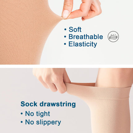 Open Toe Medical Compression Stockings Women &amp; Men 20-30 mmHg Class 2, Size S-4XL, Compression Socks Support Stockings for Varicose Veins Edema Flight (Beige, M)