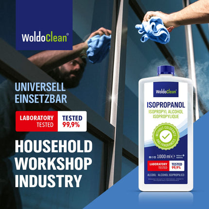 Isopropanol 99.9% cleaning alcohol &amp; degreaser - 1000 ml for household, workshop, electronics, glass, plastic &amp; metal