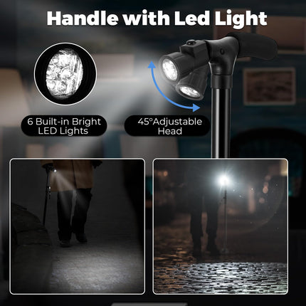 Walking Stick with LED Light, Ohuhu Walking Stick for Men &amp; Women, Foldable Height Adjustable, Walking Aid with Carrying Bag, Gifts for Seniors &amp; Adults