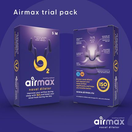 AIRMAX® Trial Pack | Nasal Dilator for Easier Nasal Breathing - Anti-Snoring - Spreads Nostrils - with Storage Case (2 Pieces Sizes S and M)
