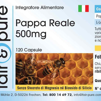 Fair &amp; Pure® - Royal Jelly 500 mg - 120 Capsules - Standardized to 4% 10-HDA - Gently freeze-dried