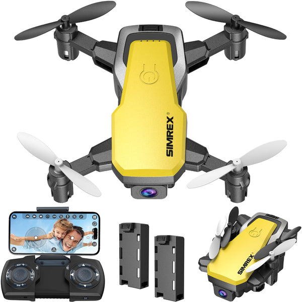 SIMREX X300C Drone with 720P HD Camera, RC Quadcopter Foldable Drone, Mini Drone with Altitude Hold, 3D Flip, Headless Mode, Gravity Control and 2 Batteries, Gifts for Kids, Adults, Yellow