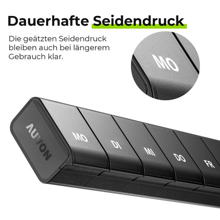 AUVON 7-day pill box, pill organizer with improved open design, medicine box German, BPA-free portable pill box for medications, vitamins, fish oil, dietary supplements, etc.