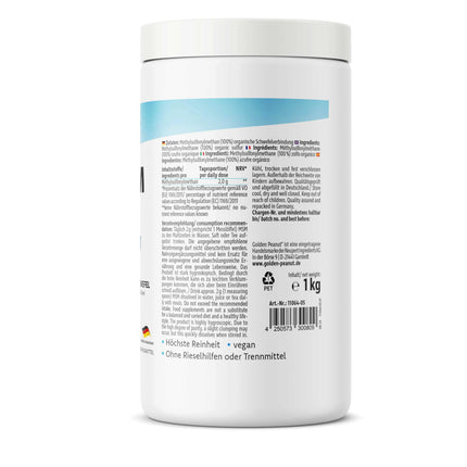 GOLDEN PEANUT MSM 1 kg can, methylsulfonylmethane, highest purity, organic sulfur without additives and anti-caking agents