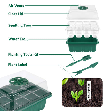 flintronic 5 Pack 60 Cell Indoor Greenhouse Propagator, Mini Greenhouse Propagation Set, Greenhouse Propagator with Lid and Ventilation, 10 Plant Markers, Propagation Tray for Gardens and Vegetable Gardens