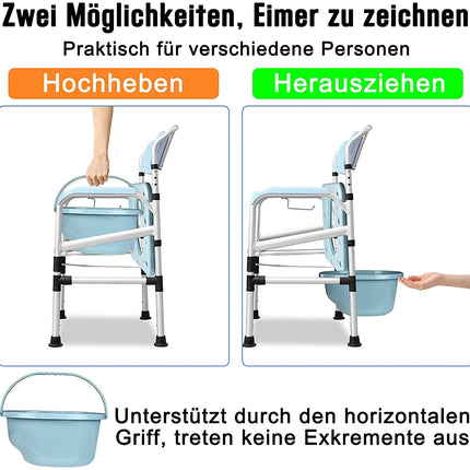 Froadp Height Adjustable Commode Chair Anti-Slip Toilet Chair Commode Shower Bathing Aid Shower Chair with Armrest Backrest and Toilet Bucket