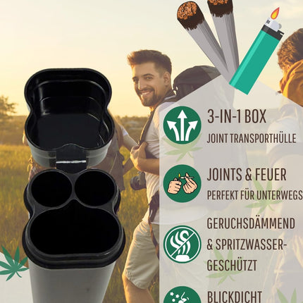 EKNA 3-in-1 Joint Case Odor-Insulating - Joint Case - Fire &amp; Joint Storage - Carry Case Joint - Transport Container Waterproof &amp; Discreet - Perfect for Travel &amp; Outdoor Activities