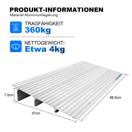 LIEKUMM door threshold ramp 7.5 cm high, 360 kg load capacity aluminum wheelchair ramp with adjustable height, non-slip curb ramp for wheelchairs, electric wheelchairs, strollers