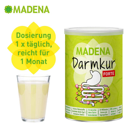 MADENA Darmkur Forte, 20 billion intestinal bacteria per serving, fiber, resistant starch type 3, corn dextrin, 16 bacterial strains, high dosage, multivitamin, vegan
