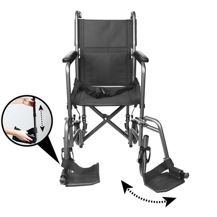 PEPE Mobility - Folding Wheelchair Lightweight Narrow (Seat 38 cm), Steel Transport Wheelchair, Indoor for Elderly People, with Footrest