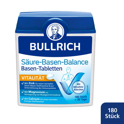 Bullrich Acid-Base Balance Base Tablets | With zinc for a balanced acid-base balance | Vegan | Includes carry-on tube | 180 tablets (1 pack)