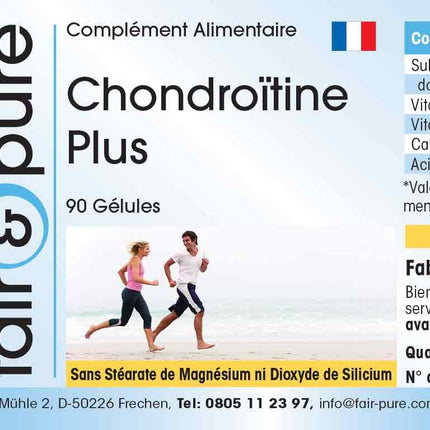 Fair &amp; Pure® - Chondroitin Plus - 90 Capsules - with Hyaluronic Acid - Calcium - Vitamins D and E - without Magnesium Stearate
