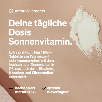 Vitamin D3 1000 IU – 365 tablets in a year's supply – Vitamin D for bones and immune system – high dosage, without unnecessary additives – produced in Germany and laboratory-tested