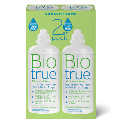 Bausch + Lomb Biotrue All-in-One Solution - Contact Lens Cleaner and Storage Solution for Soft Contact Lenses, 2-pack, 2 x 300 ml