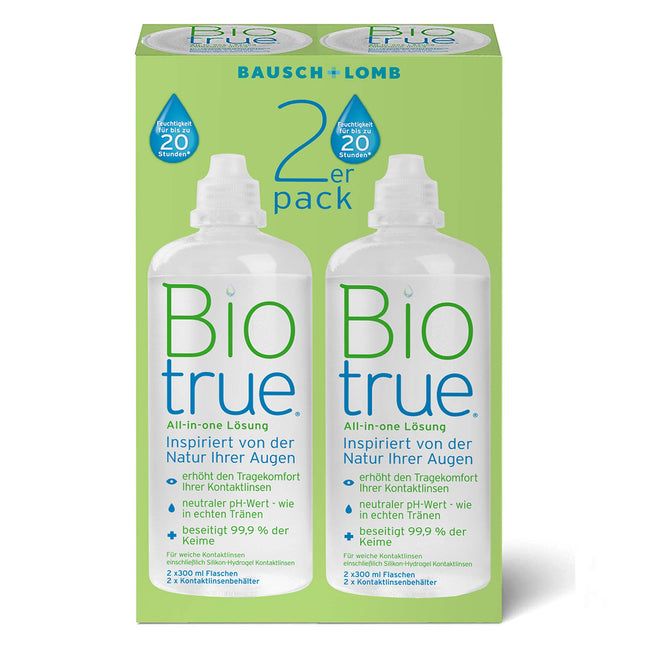 Bausch + Lomb Biotrue All-in-One Solution - Contact Lens Cleaner and Storage Solution for Soft Contact Lenses, 2-pack, 2 x 300 ml