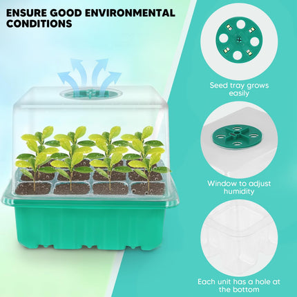 Towwoo Indoor Greenhouse Propagator, 6 Pieces 72 Cells Mini Greenhouse Propagation Set with 8LED Plant Lamp and Seedling Heat Mat and Gloves, Trays Greenhouse Propagation Tray for Plant