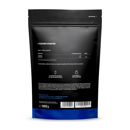 L-Glutamine Powder 1000g / 1kg - Ultra-pure powder with extra high dosage - Glutamine - Laboratory tested and vegan - Made in Germany 1kg - Neutral taste, natural