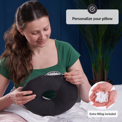 ODOXIA Piercing Pillow with Hole | For Ear Pain Relief | Donut Pillow | Ear Cushion | Sleeping Ring for Side Sleepers to Relieve Ear Pain | Piercing Pillow (Black)