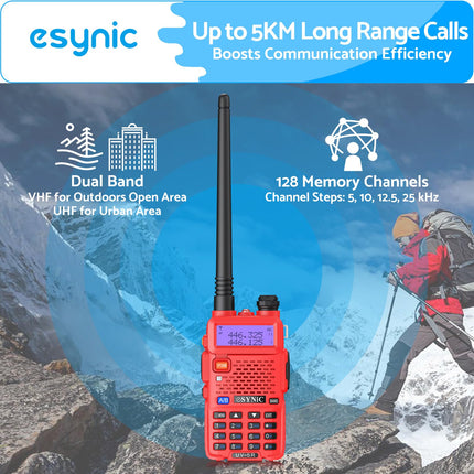 eSynic Professional Rechargeable UV5R Radio 128 Channels Walkie Talkie