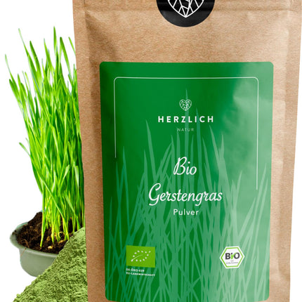 Organic Barley Grass Powder 500g | Finely ground barley grass powder | Certified organic quality | Perfect addition to smoothies, juices, golden milk, moon milk, etc. | Herzlich Natur