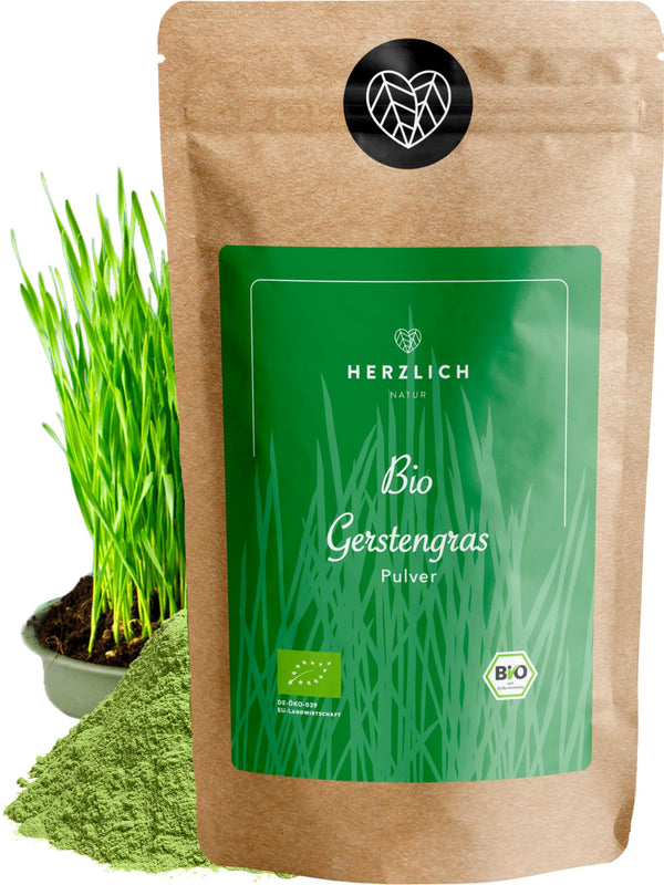 Organic Barley Grass Powder 500g | Finely ground barley grass powder | Certified organic quality | Perfect addition to smoothies, juices, golden milk, moon milk, etc. | Herzlich Natur