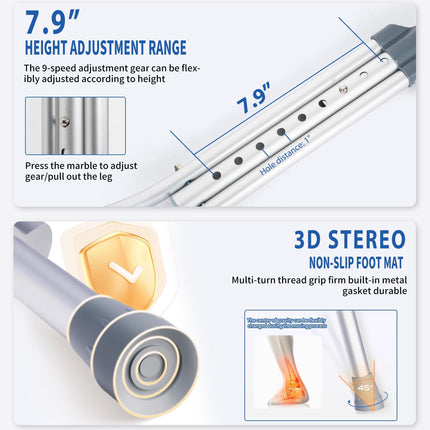 IBVIVIC Forearm Crutches (2 Pack), Large Size, Forearm Crutches Height-Adjustable Crutches for Adults up to 150 kg, Walking Aid Crutches Adjustable Handles, Gray