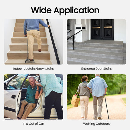 Stair climbing stick, balance walking stick with base, adjustable walking stick made of aluminum and iron, for seniors and mobility aids (max. load capacity 150 kg)