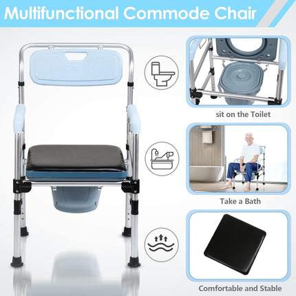 Vkechh Height-adjustable toilet chair, anti-slip toilet chair with padded seat and toilet bucket, armrest and backrest, foldable portable toilet bucket, shower stool up to 160 kg