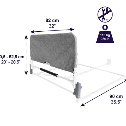 KMINA - Bed rail fall protection foldable 90 to 180 cm, adjustable stand-up aid bed seniors, foldable adults